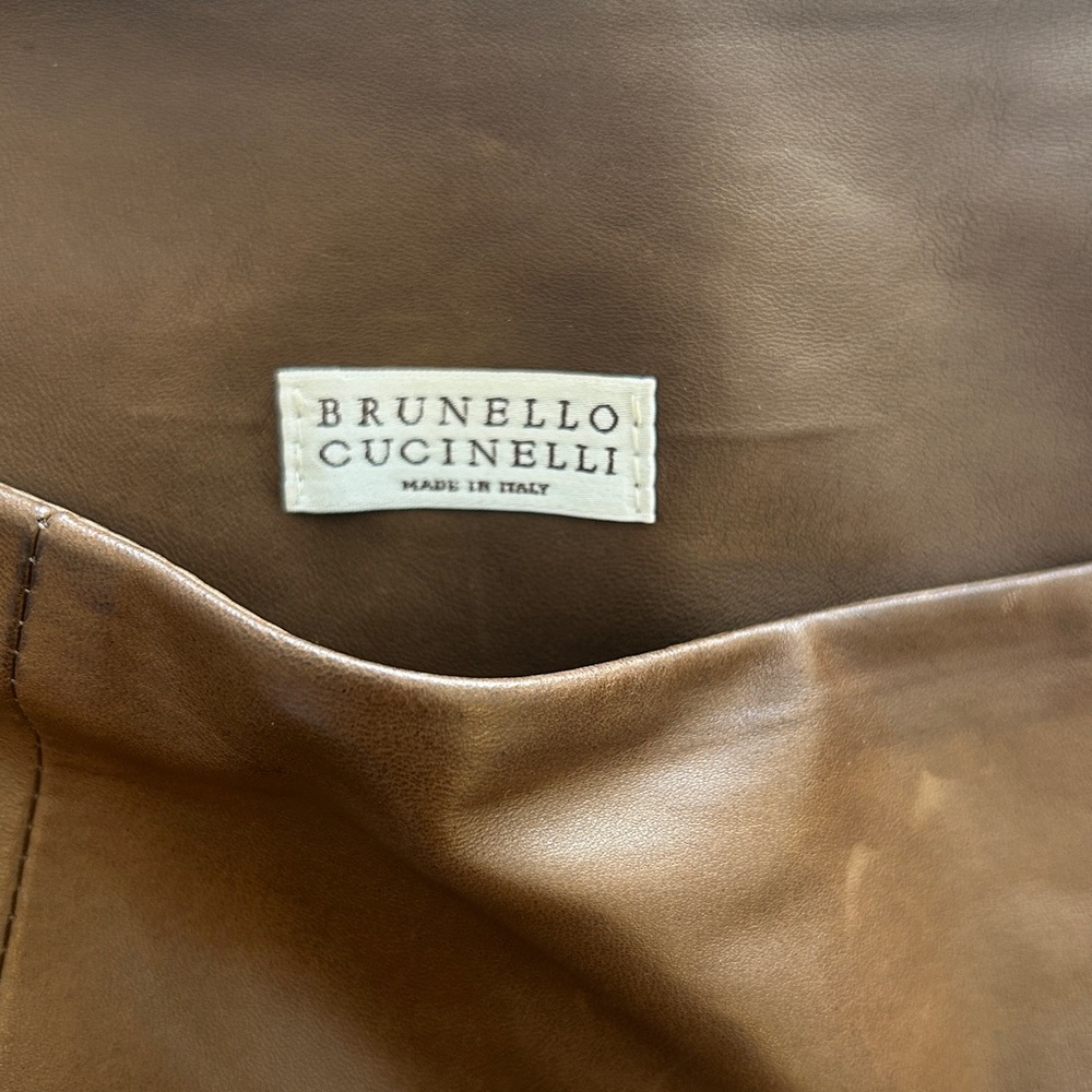 Buttery-soft Brunello Cucinelli full brown leather skirt with pockets - Picture 6 of 14